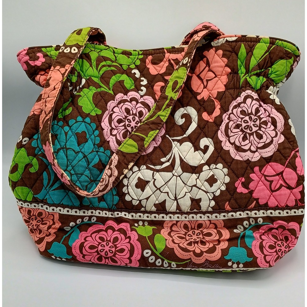 12x15" Large Vera Bradley Lola Purse Shoulder Bag Brown Green Pink Blue